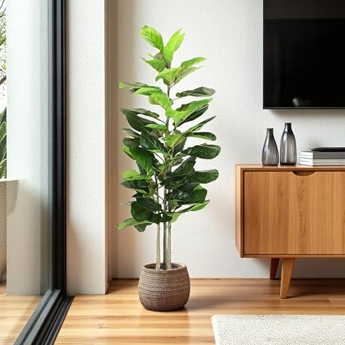 Künstliche Pflanze 115 cm Ficus Lyrata im Topf Kunstpflanze Große Zimmerpflanze Grünpflanze Wohnzimmerdeko