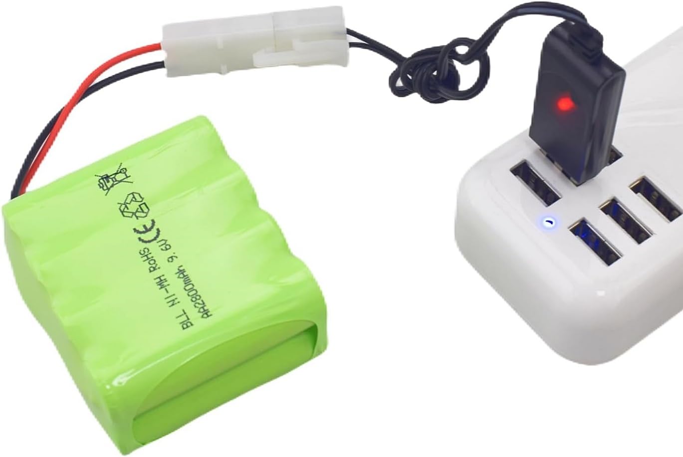 Lot De 2 Piles Rechargeables AA 9,6V 2800mAh Avec Prise SM-2P Pour Jouets Télécommandés