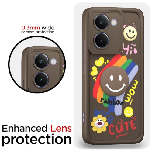 Image of Pikkme Back Cover for Realme P3 Ultra 5G | Soft Silicone| Cute Rainbow Smile & 3D Cartoon Flower Design | Shockproof Raised Camera Protection Bumper Case (Brown)