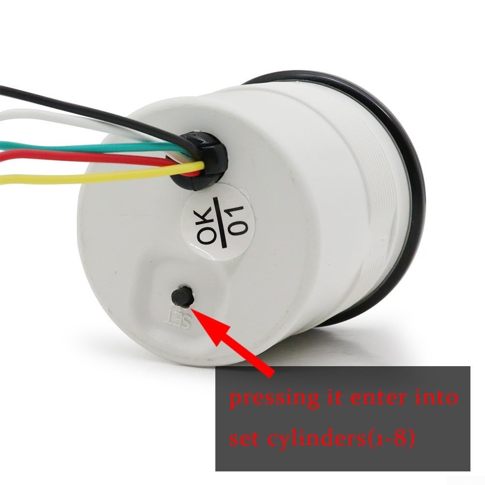 Contagiri elettrico 52 mm gamma 0-8000 giri/min con retroilluminazione a LED per motore diesel a 1-8 cilindri, kit da 12 V