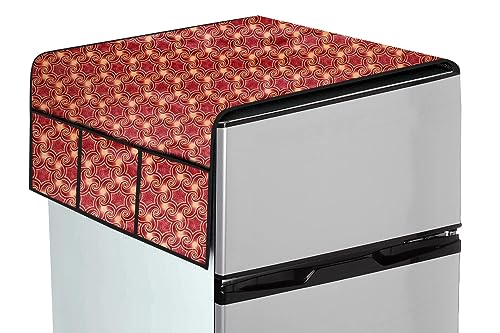 Image of The Furnishing Tree Fridge Top Cover Compatible for Samsung RR20C1823U8 /HL, 183 LTR WxL 65x111 in CM Frieze Pattern Maroon