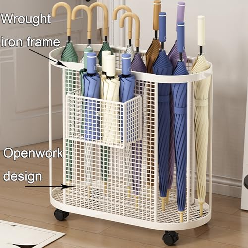 Porte-parapluie en fer forgé semi-ouvert avec double compartiment de stockage