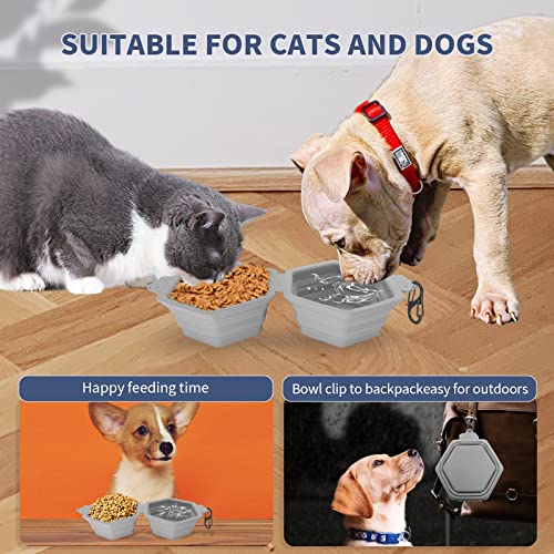 Weyovgo Collapsible Dog Bowl Food Grade Silicone, No Plastic Rim, Dog Travel Bowls Portable Foldable Cat Water Dish Bowl For Pets Walking Parking Camping With Carabiners (Bee Grey) #TOP5
