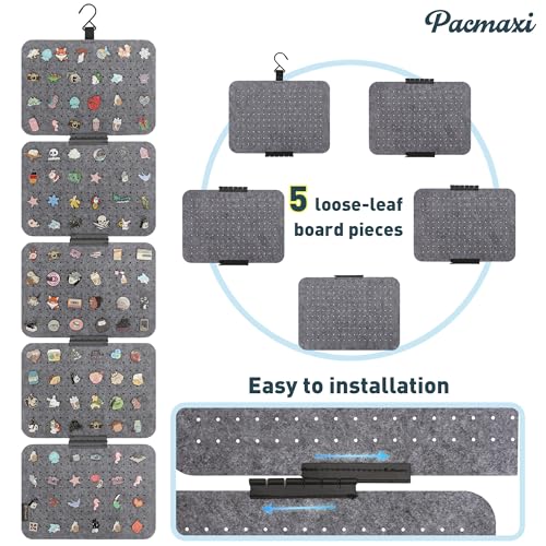 Image of PACMAXI Hanging Enamel Lapel Pin Display Panels Organizer With 5 Loose-leaf Board Pieces, Brooch Pin Enamel Pin Display Pages, Badge Collection Display Holder Holds At Least 120 Pins. (Grey)