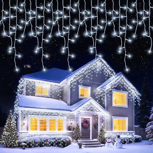 LED Eisregen Lichterkette Außen 20,5M 8 Modi 640 LEDs Lichterkette...