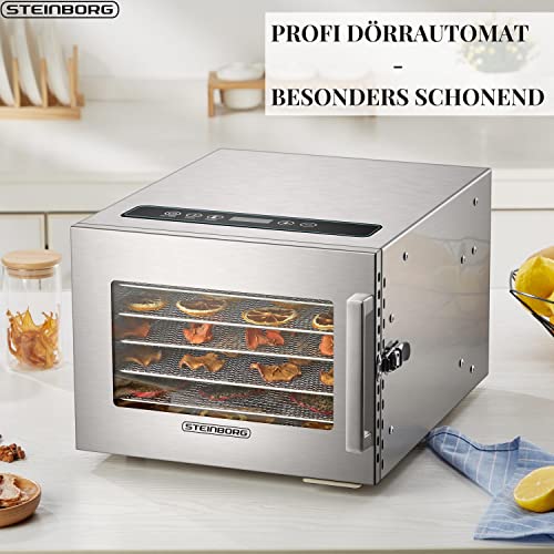 Edelstahl Dörrautomat mit Temperaturregler | 24h Timer | 360° Luftzirkulationssystem | Dörrer | (30-90°C) | Dörrgerät | Obsttrockner | Obst und Fleisch- Dörrapparat | Digitales Display | 6 Etagen – Bild 3