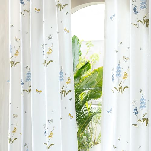 Image of Tranquebar Curtain Co. Window Curtains 6 Feet, 60-65% Room Darkening, Blue Butterfly & Floral Print, Cotton Curtains for Window, Cotton Curtains 6 Feet Long Set of 2, BackTabs, Titli (183 cm)