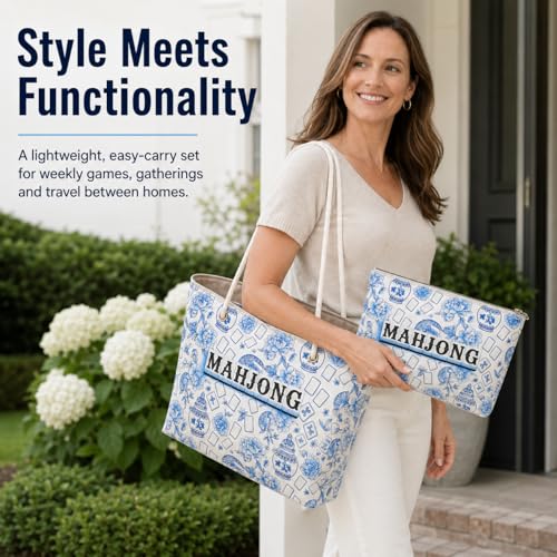 Set de 3 Bolsas para Mahjong Americano, Azul Floral miniatura 6