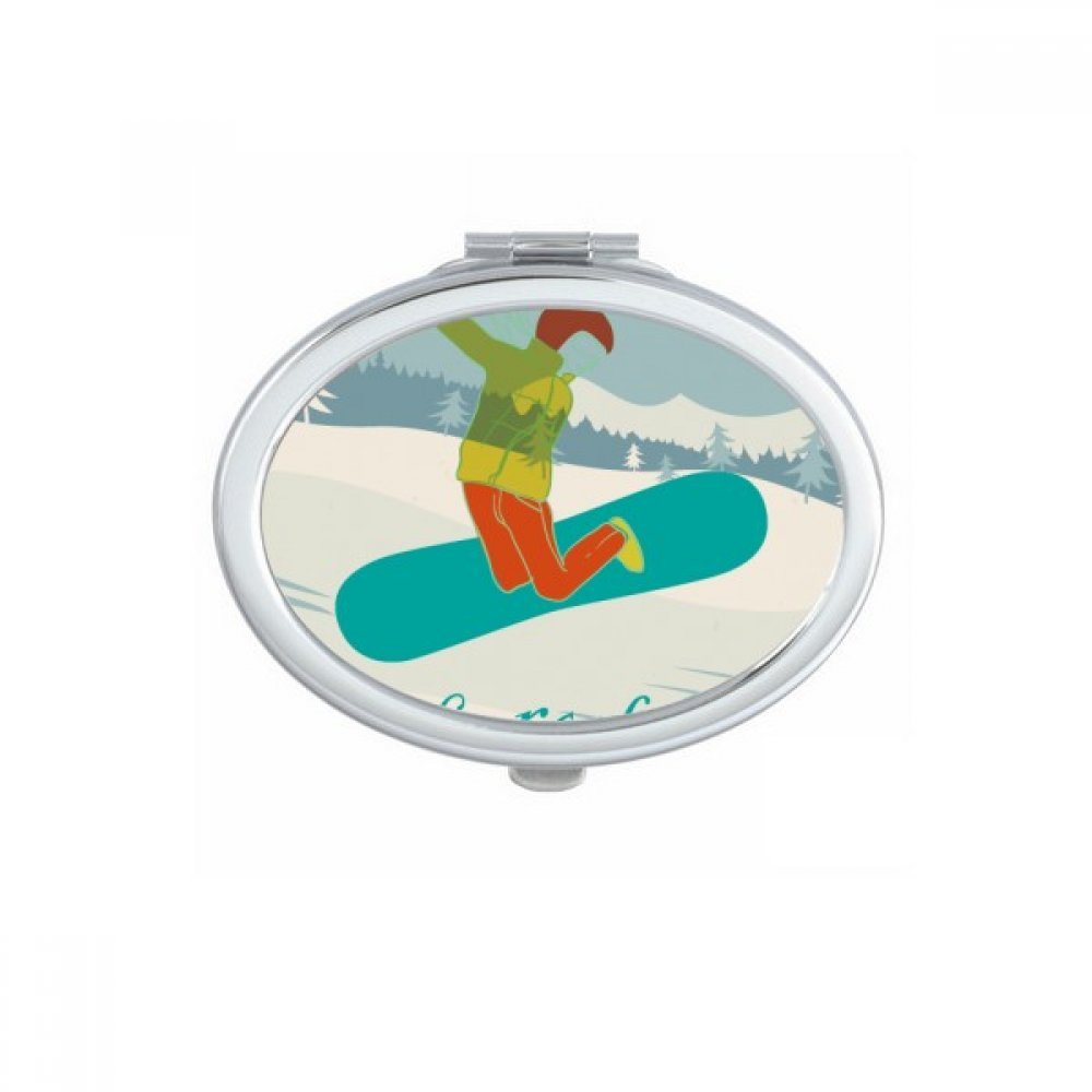 Miroir de poche ovale avec illustration de ski colorée et design portable