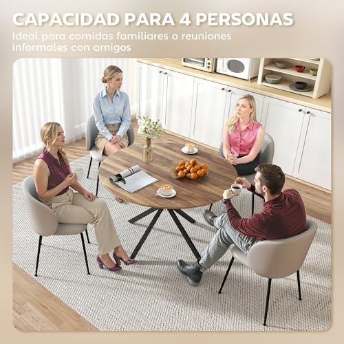Miniatura 5 de Homcom Mesa De Comedor Redonda Para 4 Personas Mesa De Cocina Industrial Con Estructura De Acero Ø120x75 Cm Marrón Oscuro