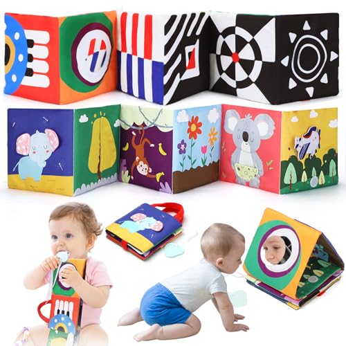 Image of URMYWO Baby Book Toys 0-6 Months - Tummy Time Toys with Mirror and Teether - Baby Toys 6-12 Months - Sensory Early Development Interactive Shower Gift for Boy Girl - Easter Basket Essentials Stuffers