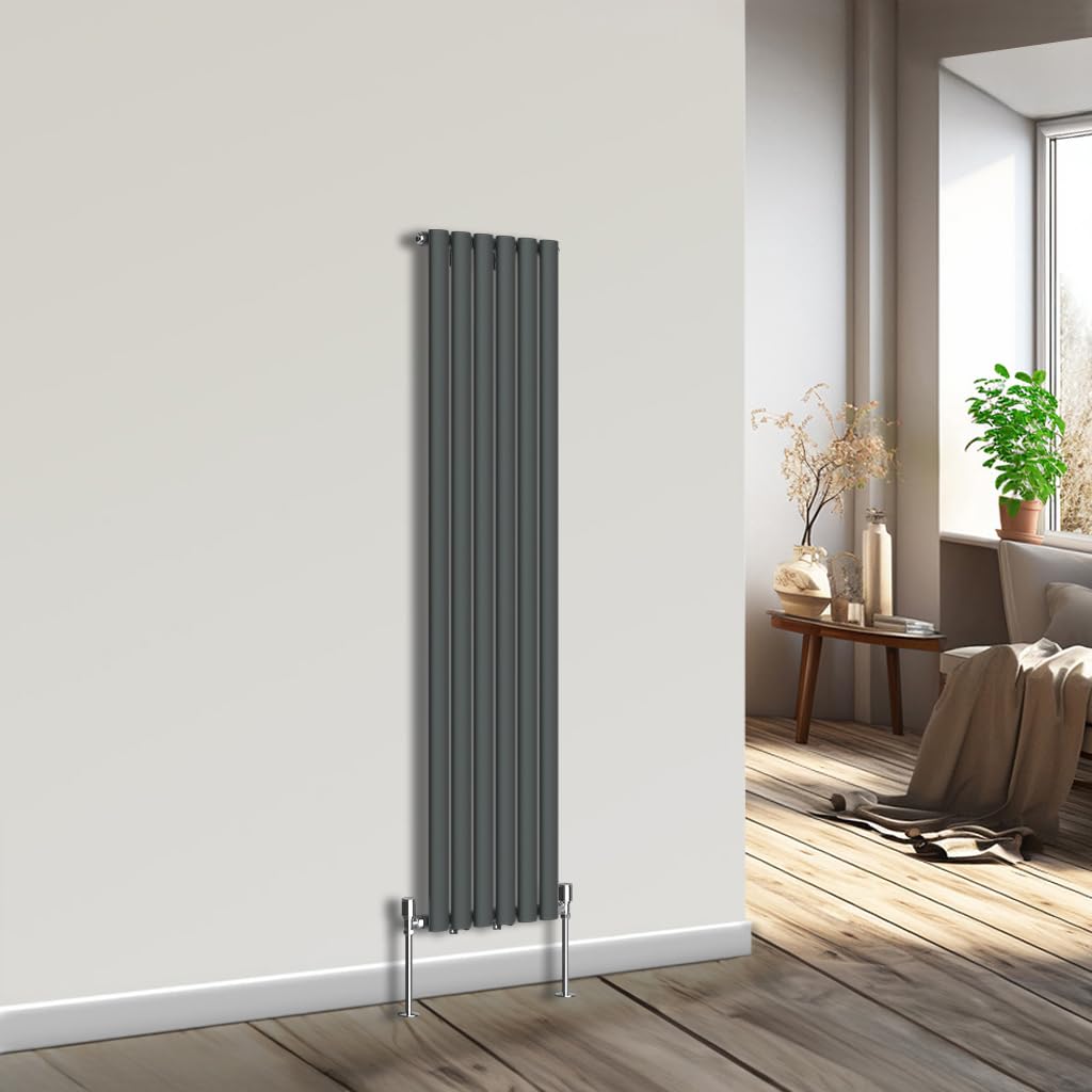 Nrg Anthracite Vertical Oval Column Radiator Bathroom Central Heating 1600X354mm Single Panel Radiators