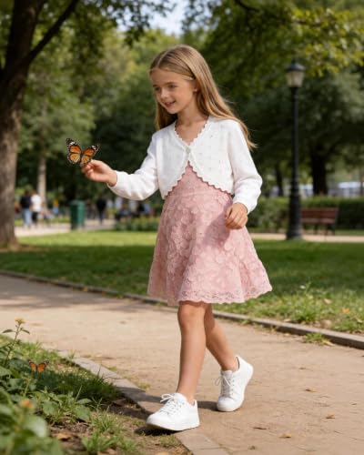 Image of Girls Cardigan, Girls Bolero Shrug Sweater, Kids Knit Hollow Out Long Sleeve, Button Cover Up Cropped Tops