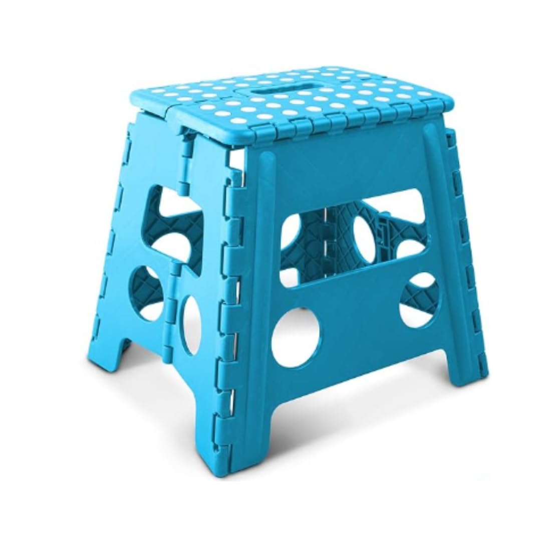 Heavy Duty Folding Step Stool | Non-Slip Foldable Footstool | Portable Lightweight Plastic Foot Step with Carry Handle | Bathroom & Kitchen Use | Indoor & Outdoor Utility Stool (Blue, 11 Inch)