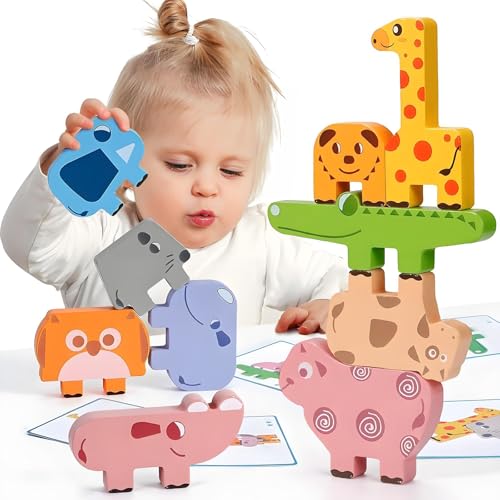 La Mejor Selección de Juegos de madera favoritos de las personas. 44 10 PCS Juguete de Equilibrio Animal para niños, Juego de Apilamiento de Animal, con 10pcs Tarjetas Educativas, Juguetes Montessori para Apilar, Ayuda a desarrollar habilidades en...