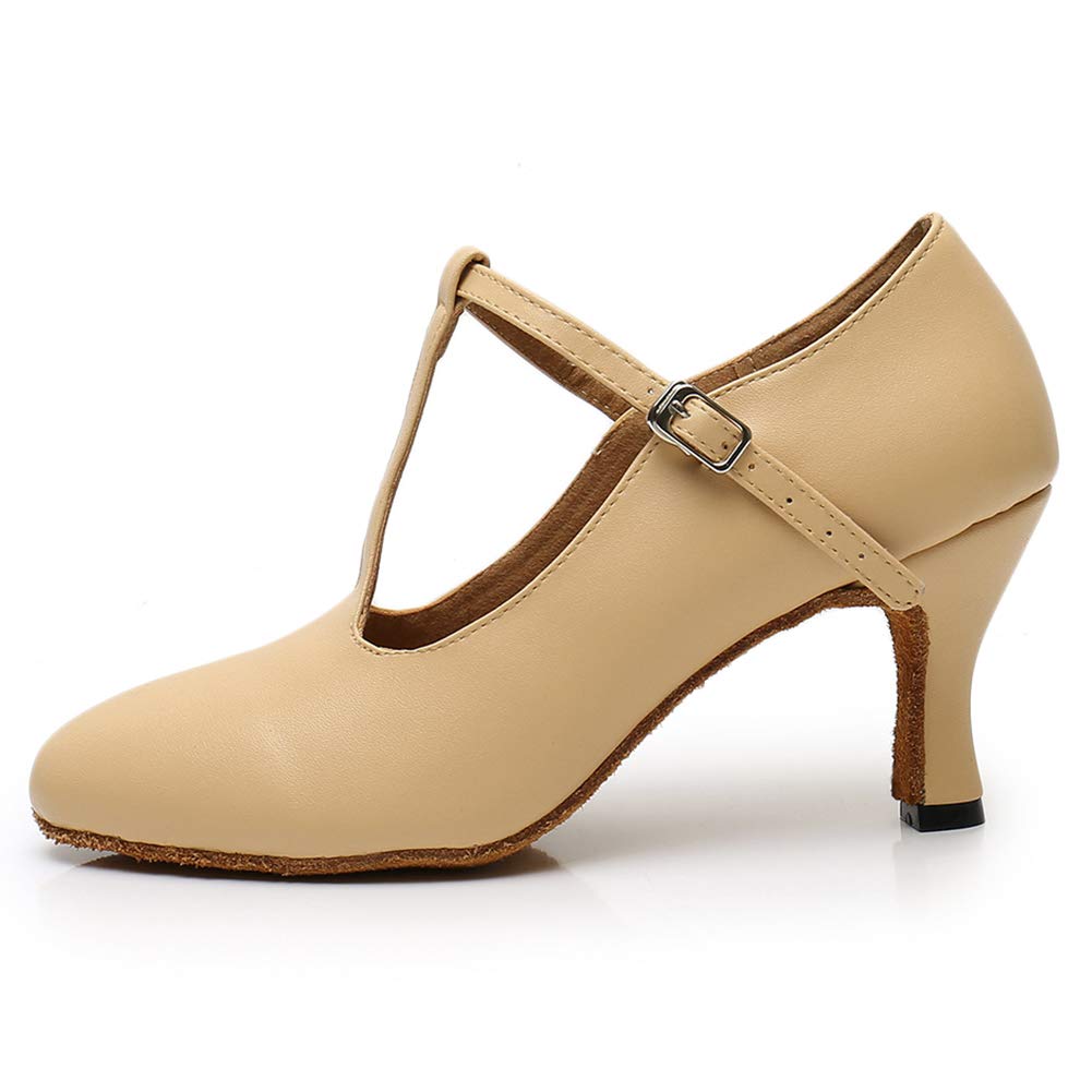 TINRYMX Women Ballroom Dance Shoes Closed Toe T-Strap Character Modern Latin Salsa Tango Waltz Performance Dancing Shoes,Model-YCL272