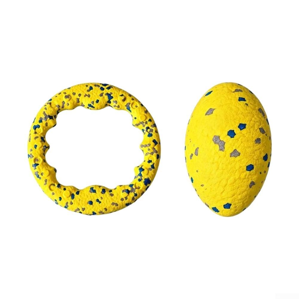 Dog Toy Ring And Football Set E-TPU Chew Resistant Floating | E-TPU Material, Floats In Water, Dental Cleaning Texture, Bright Colours For Visibility, 2-piece Set For Fetch