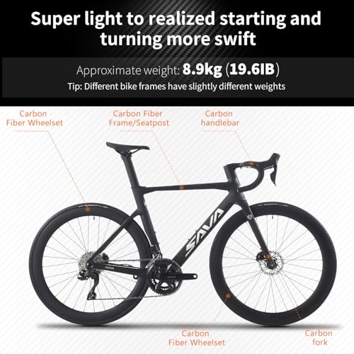 SAVADECK Carbon Road Bike, Lightweight 24-Speed Shifting Road Bicycle with Shimano 105 Di2 7170 Groupset, Carbon Frame with 700C Carbon Wheelset Disc Brake, Integrated Design Race Bikes for Adults