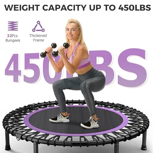 Image of 40 inch /48 inch Rebounder Trampoline for Adults with Bungee Cords, Exercise Rebounder for Adults Indoor /Outdoor Workout, Max Load 450 /550 LBS
