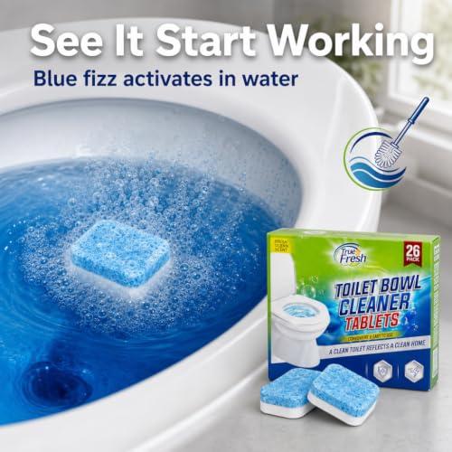 Image of True Fresh Toilet Bowl Cleaner Tablets, 26 Pack, Septic Safe, Ocean Scent | Bleach-Free Deodorizer & Stain Remover Toilet Cleaning Tablets - Drop-In Toilet Bowl Tabs for Fresh, Clean Results