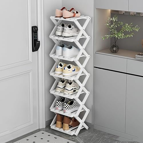 Zapatero plegable de bambú con 2 estantes, solución de almacenamiento blanca para entrada eficiente zapatos para espacios pequeños, almacenamiento de calzado elegante y ahorra espacio.