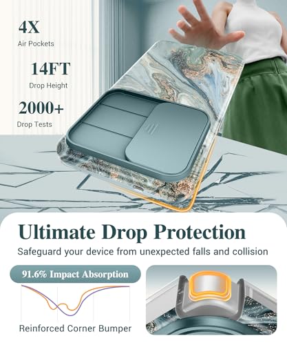 Image of GVIEWIN for Samsung Galaxy S26 Ultra Case, [Slide Camera Cover & Built-in HD Screen Protector] [2 Front Frames] Shockproof Military Grade Protective Marble Phone Case for S26 Ultra 6.9 inch (Ocean Tide)