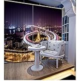 HAOTTP Cortina 3D Cortina Opaca Opaca Torre de Fotos Luces de la Ciudad Cortinas nocturnas Pilar Romano Sala de Estar Pavo Real Ropa de Cama Hotel Cortinas SA 200X200cm