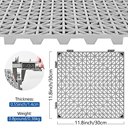 Image of ToLanbbt Modular Interlocking Cushion 12P 11.8 inch x 11.8 inch Interlocking Rubber Floor Drain Holes Non-Slip Splicing Drainage Mats for Deck, Shower, Kitchen, Drain Pool, Sauna Bath, Indoor Outdoor (Grey)
