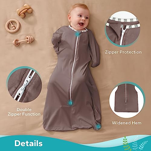 Zigjoy Shark-Fin Transition Swaddle - Soft Baby Wearable Blanket 95% Bamboo Fiber Self-Soothing Sleep Sack, 0.5 Tog, Brown, 3-6 Months #TOP4