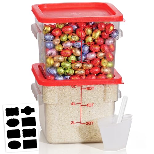 Image of 6QT 2PCS NSF Commercial Clear Food Storage Containers with Lids(RED)