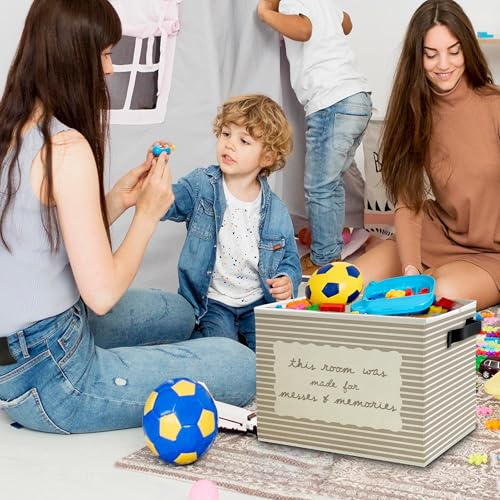 Image of Funny Kids Playroom Storage Bins Box with Handles, This Room Was Made for Messes and Memories Striped Collapsible Basket Organizer for Kids Room Bedroom Playroom Bathroom Books Clothes