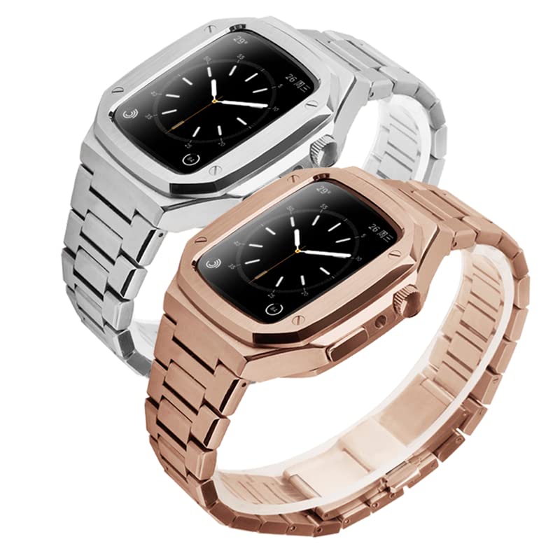 Kit modification Apple Watch avec boîtier acier inoxydable 45mm et bracelet caoutchouc - 2