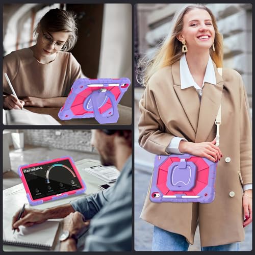 Image of Auizotl Case for iPad (A16) 11th Gen 11 Inch (2025) /iPad 10th Gen 10.9 Inch (2022) with Screen Protector /Rotating Stand /Pencil Holder,Military Grade Shockproof i Pad Case 10th Generation,Purple Pink