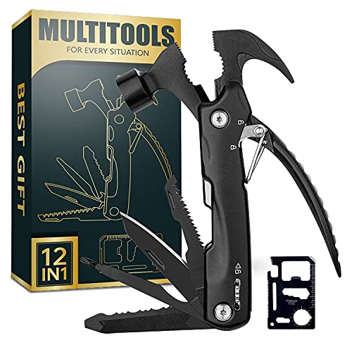 UWEAR All in One Tool Hammer Multitool Camping Accessories Gifts for Men - 12 in 1 Fishing Hunting Emergency Tools, Survival Gear and Equipment, Cool Gadgets for Men Women