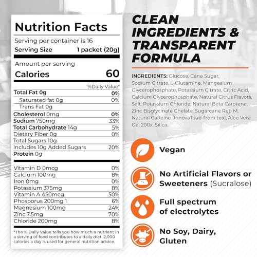 Image of Foxhound Performance Drink Mix | Energy, Hydration, Recovery | Clean Blend of Electrolytes, Vitamins, Carbs and Caffiene for Men and Women | Natural Ingredients | 16 Stick Packs