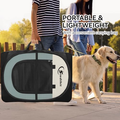 Image of Siedihit Large Dog Cat Playpen, Puppy Pet Playpen Indoor for Dog Crate Tent Cage Outdoor, Portable Pop Up Dogs Enclosure Kennel with Carrying Case for Dogs /Cats /Rabbits, Grey