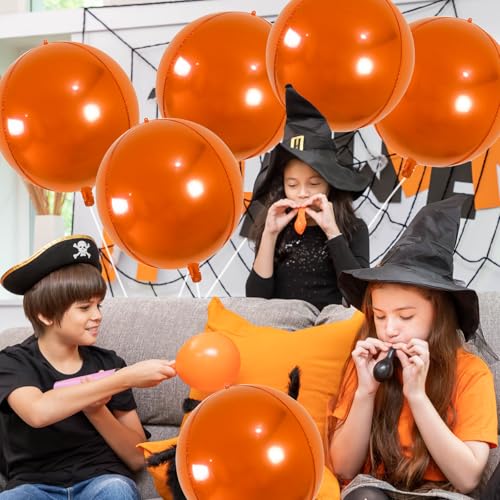 Image of Laacky's Round 4D Orange Mylar Balloons - 22 Inch, 6 Pack | Metallic Halloween Balloons for Orange Decorations