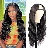 U Part Human Hair Wig Body Wave Brazilian Virgin Hair Glueless Wigs Human Hair 180% density U Part Wig for Black Women Clip In U Part Wig Human Hair Upart half wig Natural Black Color 20 inch