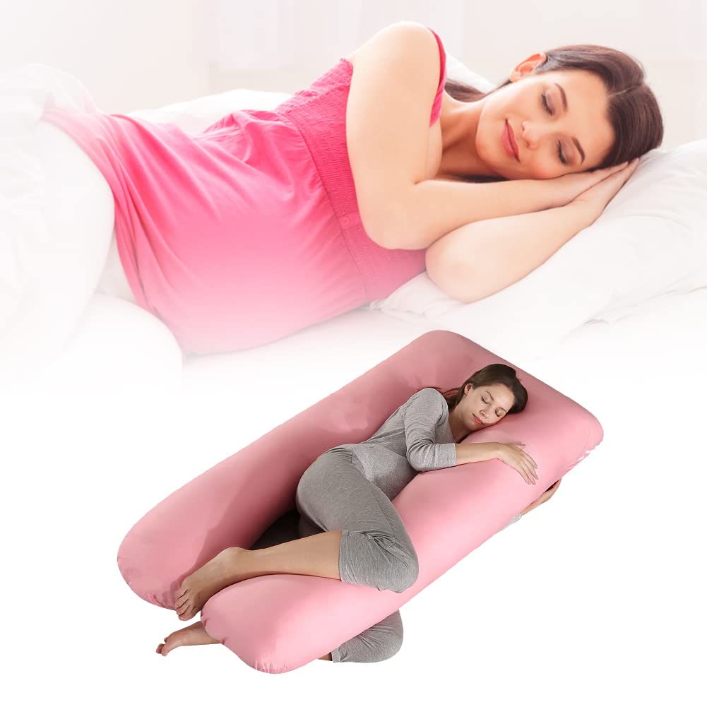 URFEDA Almohada para embarazadas, almohada para dormir de lado, de algodón, en forma de U, cojín de lactancia, cojín cervical, almohada cómoda, almohada para el cuerpo, extraíble y lavable, 70 cm x