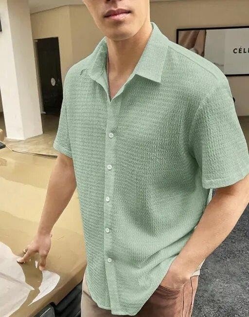 Image of NIRZA Enterprise 1 Men Shirts Set Short Sleeve Solid Design Comfortable Casual Formal Daily Outfit