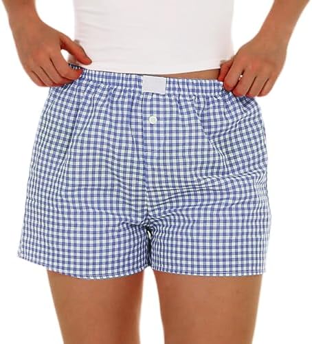 Women's Y2k Lounge Shorts Cute Low Rise Gingham Pajamas Bottoms Plaid Print Summer Boxer Shorts Sleepwear