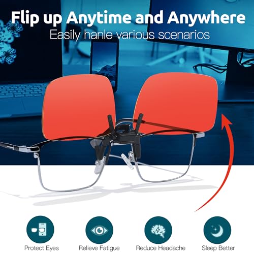 Image of Trysee Rectangular Clip-On Flip-Up Blue Light Blocking Glasses for Eyes Strain /Light Sensitive TS801