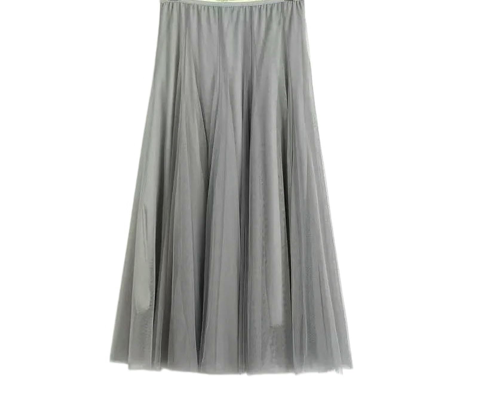 Gonna Estiva Gonna A Rete da Donna Estiva Tinta Unita A-Line-Grigio-Taglia Unica （Vita 60-75 cm, Lunghezza Gonna 82 cm）