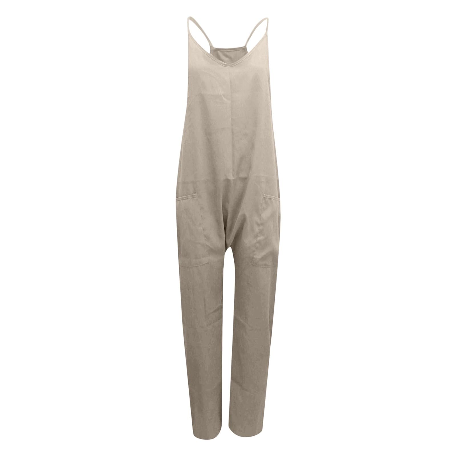 Peto de trabajo para mujer, elegante mono de verano, sin mangas, cómodo, ajuste holgado, pantalones de peto, cuello de pico, tirantes finos ajustables y prácticos bolsillos
