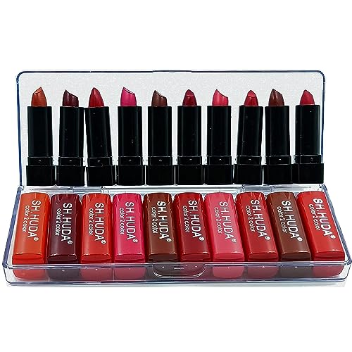 SH.HUDA Professional Beauty Color Sensational Pocket Mini Lipsticks Set – 10Pcs Long Lasting, Waterproof Matte Finish Lipstick Combo.
