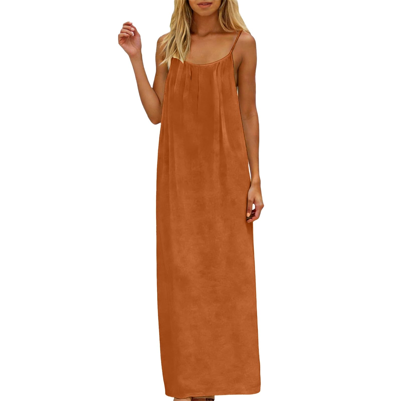 Vestido de verano de algodón para mujer, largo hasta la rodilla, muselina, vestido maxi de verano, tirantes descubiertos, ligero y aireado, vestido informal con cordón, vestido de casa, tirantes