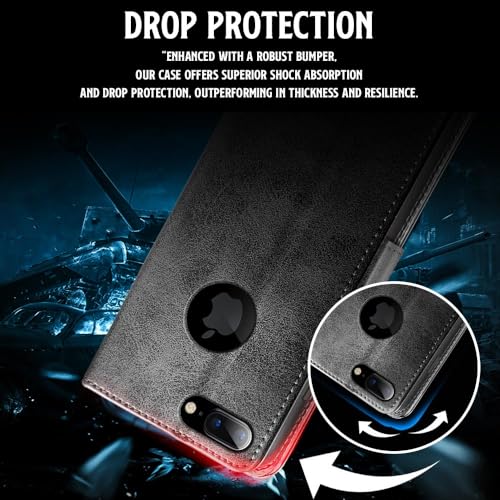 Image of WOW IMAGINE Shock Proof Flip Cover Back Case for Apple iPhone 7 Plus | 8 Plus (Designer Magnetic Button Flip Case | Inbuilt Wallet Pockets & Stand | Leather Finish | Haze Black)