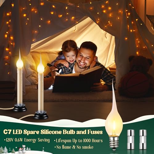 Enhon-2-Pack-Rustic-Country-Candle-Lights-with-Replacement-Silicone-Bulb-C7-06W-Electric-LED-Christmas-Window-Candles-Plug-in-UL-Certification-Warm-White-Candlestick-Lamp-5-FT-Cord-OnOff-Switch Enhon 2 Pack Rustic Country Candle Lights with Replacement Silicone Bulb C7 06W Electric LED Christmas Window Candles Plug in UL Certification Warm White Candlestick Lamp 5 FT Cord OnOff Switch
