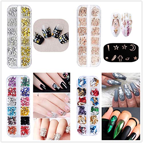 8 Boxes Nail Art Accessories Kit,Multicolor Nail Crystal Gems Nail Jewels Nail Flat Back Diamonds with Tweezers and Nail Art Brush for Nail Art Supplies Accessories - Thumbnail 2