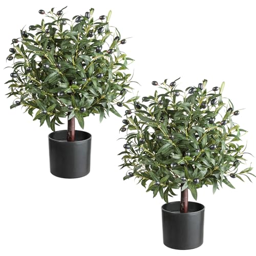 25' Tall Artificial Olive Topiary Ball Tree Set of 2 Pack, Olive Boxwood Topiary Ball Potted Bushes...